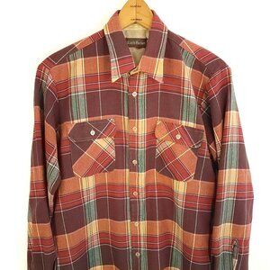 Vtg Back Packer Flannel Shirt Men’s Med Brown Tan Orange Plaid Workwear Grunge